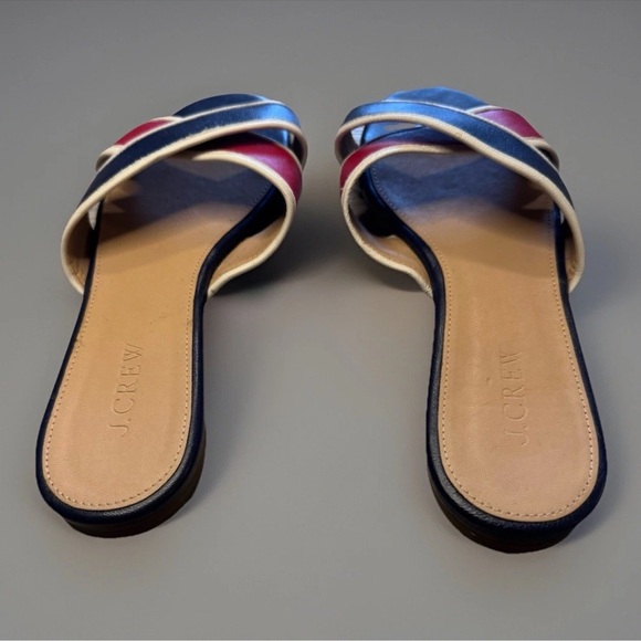 J Crew Leather Sandals Sz 7.5 Cora Criss Cross Patriotic 4th Of July Nautical - Picture 3 of 9